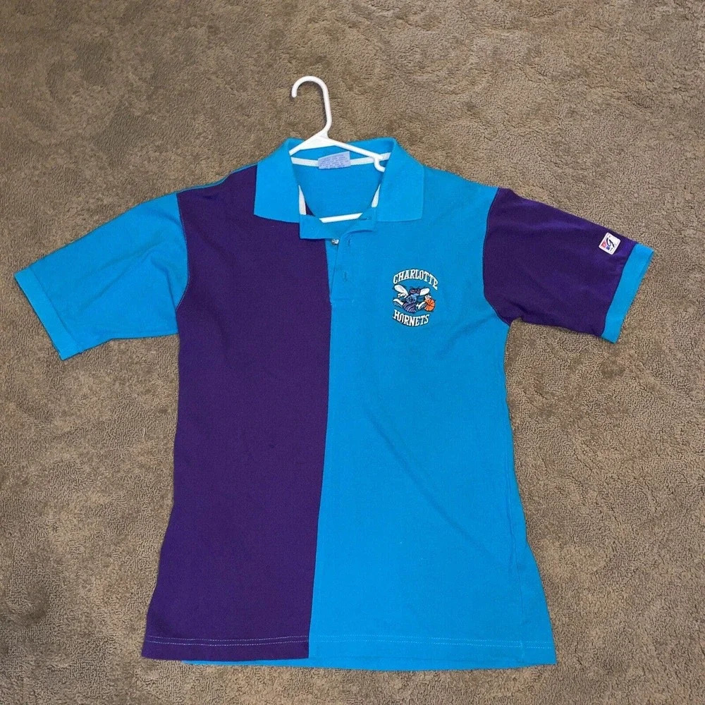Vtg 90s Charlotte Hornets Colorblock Polo Size Large - RARE